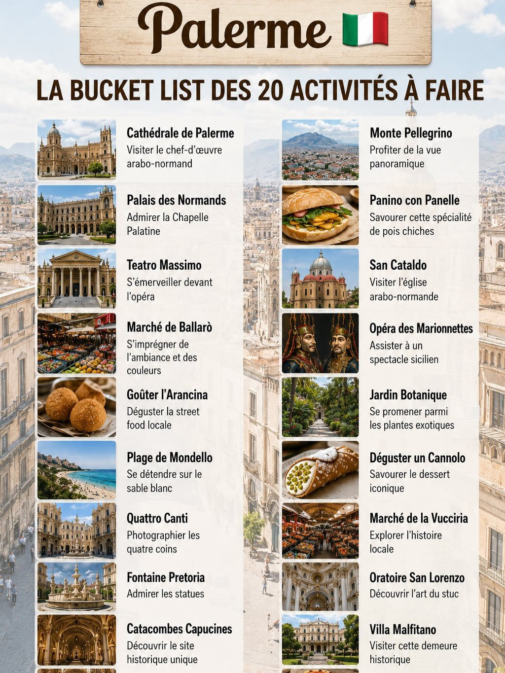 La bucket list des 20 activitiés à faire à Palerme en Sicile.